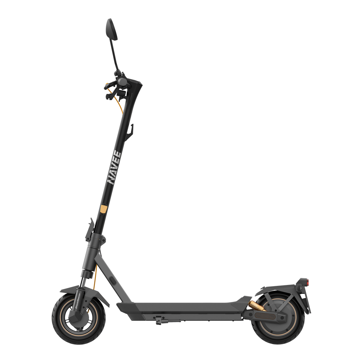 NAVEE GT3 Pro NL van opzij, uitgeklapt, met 10 inch tubeless banden en veervork voor